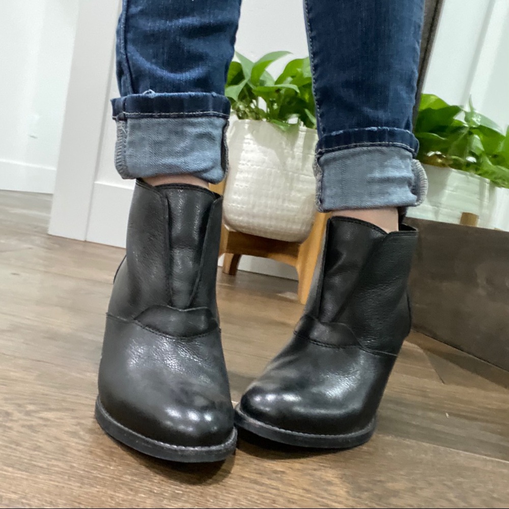 Black leather booties
